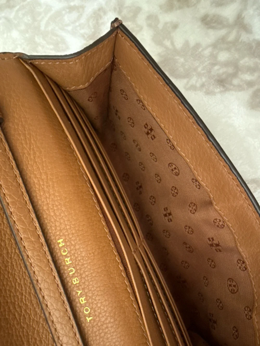 Tory Burch Tan Leather Small Crossbody Bag Wallet with Gold Logo